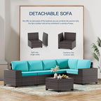 Kullavik 6PCS Outdoor Patio Furniture Set PE Wicker Rattan Sectional Sofa Patio Conversation Sets,Blue