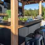 Backyard Discovery Palisade 9' x 6' Cedar Wood Outdoor Bar Set with Galvanized Steel Roof, Bar Top, Shelving, Snow Load Support, Wind Resistance, PowerPort for Patio, Deck, Entertaining
