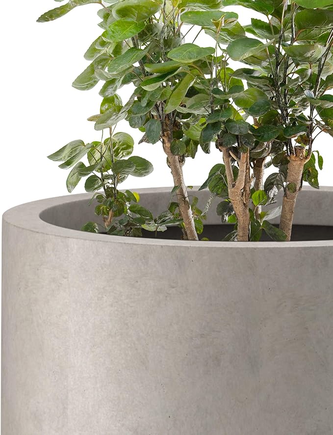 Kante 24 Inch Tall Round Concrete Planter, Large Indoor Outdoor Plant Pots with Drainage Hole and Rubber Plug, Modern Decorative Garden Pots for Home Patio Porch, Weathered Concrete