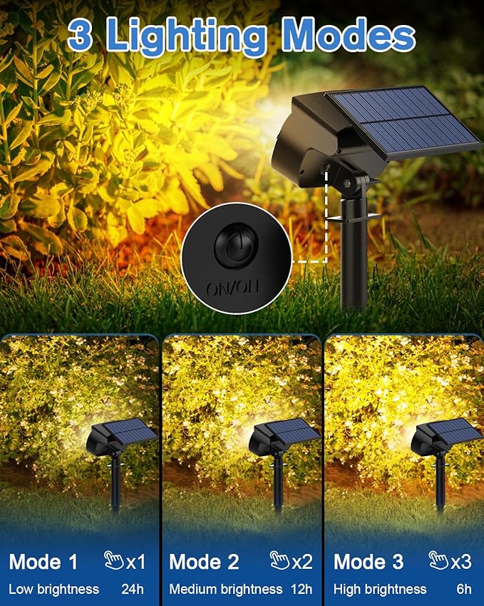 Fabrito 136 LED Solar Spot Lights Outdoor 4 Packs Warm White