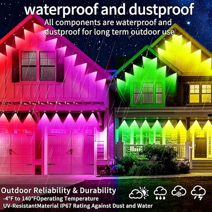500ft permanent outdoor light, RGB outdoor eave lights with APP & Remote Control,Music synchronisation IP67 waterproof LED eave light,suitable for party, daily,Halloween,Christmas,rooftop,garden,patio
