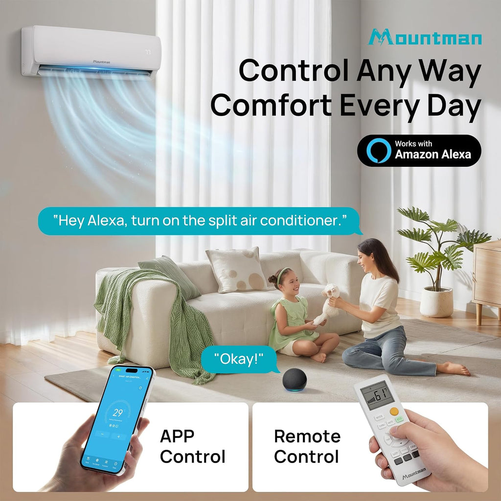 mountman 12000btu mini split ac/heating system with wifi, side view