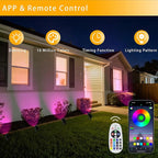 Smart RGB Low Voltage LED Spotlights, APP & Remote Control,Synchronous Dimming Lighting System, IP65 Waterproof,16 Million Colors for Outdoor Landscape,Yard,Garden,Holiday Decoration (8 Pack)