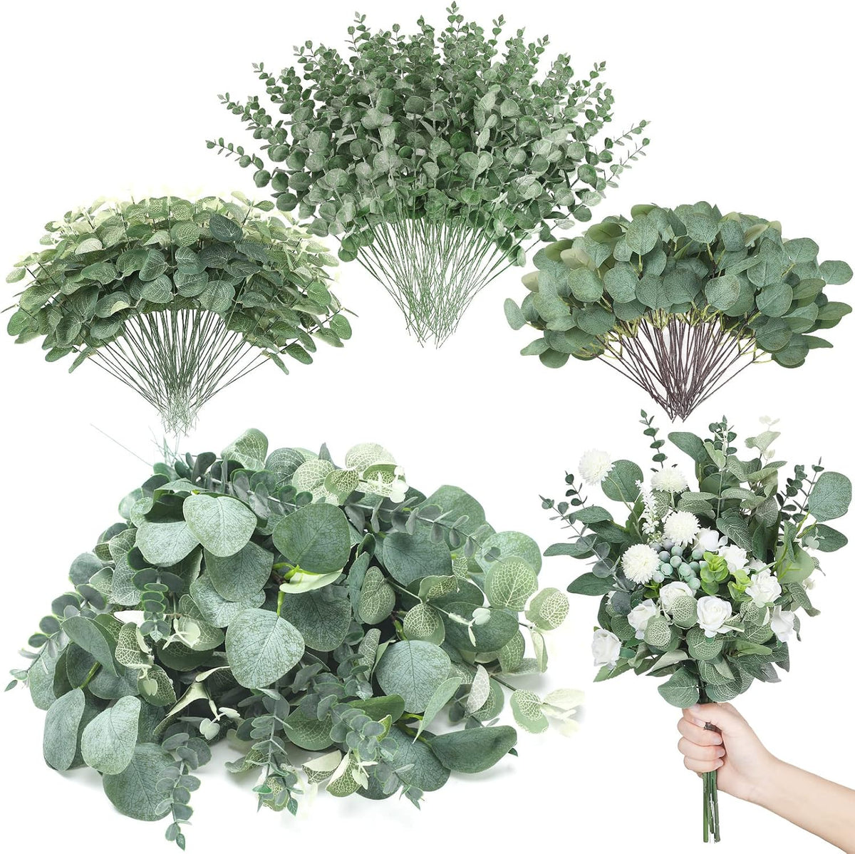 giegxin 270 pcs mixed artificial eucalyptus leaves stems, main product view