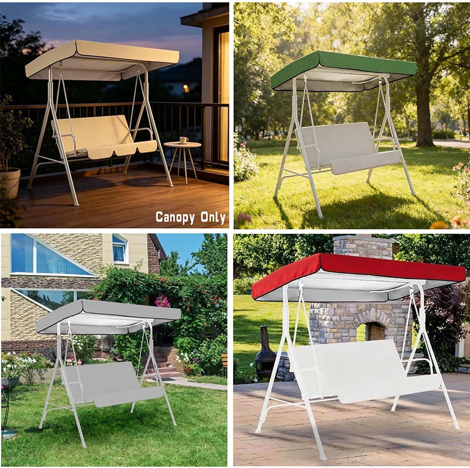 Outdoor Swing Canopy Replacement Cover, 2-3 Seater 210D Coated Oxford Fabric Porch Swing Canopy, UV-Resistant and Waterproof Hammock Top Cloth(Blue,213x122x23cm/84x48x9in)