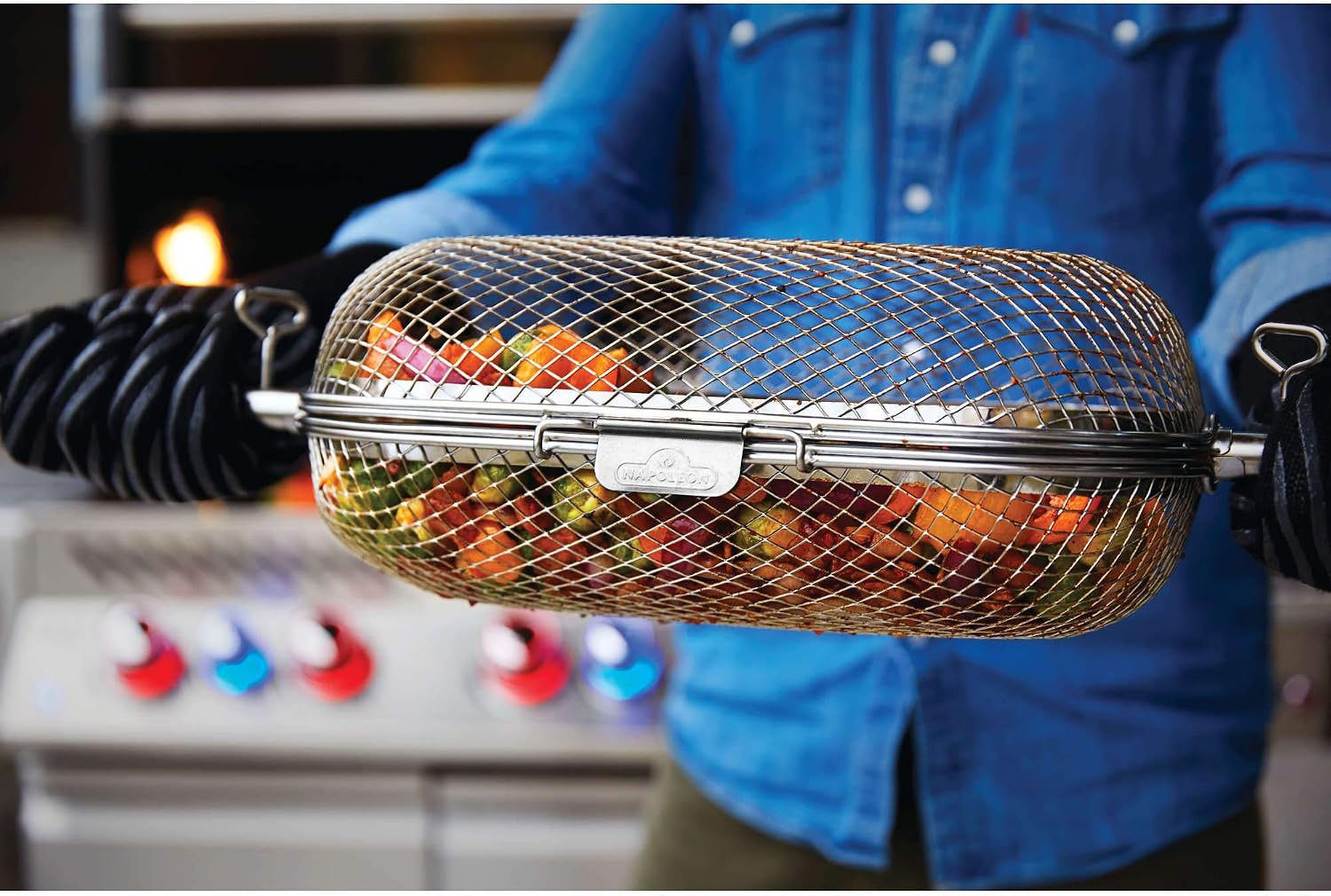 Napoleon Rotisserie Grill Basket - Stainless Steel, Fits Standard Spit Rods, Best For Wings, Fries And Roasted Veggies