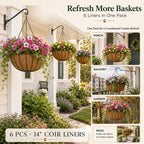 Sinimaka Coco Liners for Planters 14 Inch, 6 Pack Round Hanging Basket Liners, Coconut Fiber Liners for Planters Flowers Garden