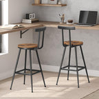 Bar Stools, Set of 2 Bar Chairs with Backrest and Footrest, 26" Tall Counter Stools, Metal Frame, Adjustable Feet, Easy Assembly, for Kitchen, Living Room, Pub, Rustic Brown BAHR6001