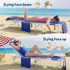 Garvee Tanning Chair with Face Hole, 3-in-1 Outside Beach Lounge Chair with Folding Table, 5 Reclining Positions and Removable Pillow, for Beach, Pool, Patio, Garden -Max 330lbs (Blue) | with Folding Table, 5 Reclining Positions and Removable Pillow, for