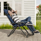 UDPATIO Oversized Zero Gravity Chair Set of 2, 29In XL Patio Reclining Chair with Cushion, Outdoor Folding Recliner with Pillows|Cup Holder|Foot Rest|Padded Headrest, Navy Blue, Support 500LB