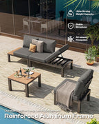 Aluminum Outdoor Patio Furniture Set, 4 Seats Modular Patio Sectional Sofa Set with Adjustable Backrest & Removable Cushions, All-Weather Outdoor Conversation Sets for Garden & Yard, Graphite