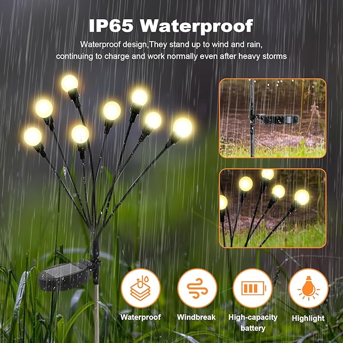 ALSO GO Solar Lights Outdoor, 6 Pack 48 LEDs Firefly Lights, Waterproof Solar Garden Light for Yard Patio Pathway Outdoor Decoration, Gardening Gifts for Women Christmas Decor