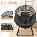 Vongrasig Wicker Egg Chair PE Rattan Rocking Chair with Cushion, Oversized Patio Lounge Rocker Chair for Outdoor, Indoor, Balcony, Backyard, Garden, Black/Rattan