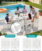 SERWALL 9-Piece Outdoor Dining Set, 60" - 83" Expandable Outdoor Dining Table and 8 HDPE Chairs, All Weather HDPE Outdoor Furniture Set for Backyard, Garden, White