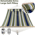 SUNCREAT Double Hammocks 2 Person with Extra Large Pillow, Non Fading Tree Hammocks for Outside, Blue&Aqua