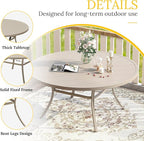 VICLLAX 60" Outdoor Round Patio Table for Lawn Garden, All Weather Metal Round Patio Dining Table with Adjustable Umbrella Hole, Outdoor Table for 8-10 Person, Cream Color Tabletop