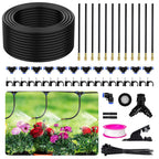 50FT 360° Adjustable Drip Irrigation System Garden Watering System with 12 Nozzles Plant Watering Devices Misting System Greenhouse Accessories for Yard, Lawn