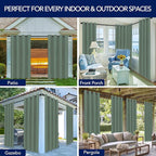 PureFit Outdoor Curtains for Patio Waterproof Weatherproof, UV Resistant Outside Curtains for Gazebo, Front Porch, Pergola, Sun Blocking Privacy Curtain, 52W x 95L inch, 1 Panel, Sage Green