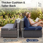 NICESOUL 6 Piece Modern Wicker Patio Furniture Set with Firepit Natural Gas/Propane, 29.3'' High-Back Deep Wide Seat Outdoor Conversation for Backyard, Oversized Sofa Couch, 2 Color Cushion Navy&Gray