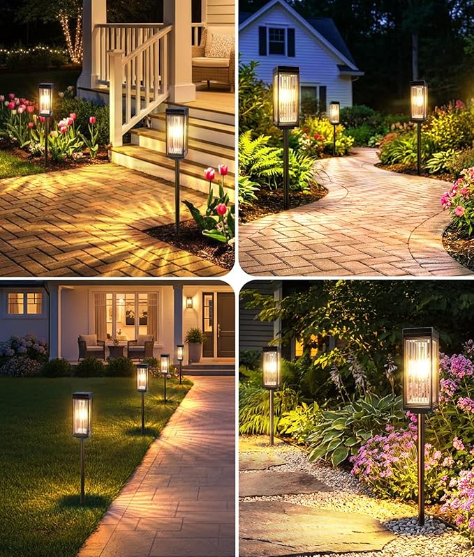 Solar Pathway Lights Outdoor, 6 Pack Upgraded Solar Lights Outdoor Waterproof, Bright Up to 15 Hrs Auto On/Off Garden Light for Yard Patio Lawn Path Walkway Driveway Outside Decor