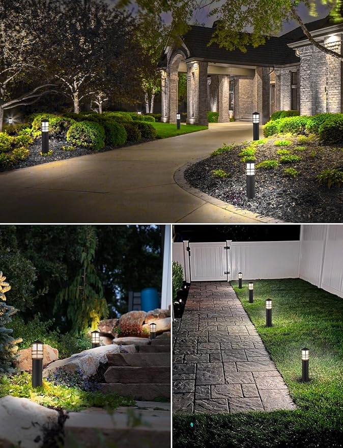 SUNVIE 8-Pack Low Voltage Pathway Lights 3W LED Landscape Pathway Lighting 3000K Warm White CRI 90+ Landscape Lights Wired 12-24V Aluminum Bollard Path Lights for Walkway Yard Garden, ETL Listed Cord