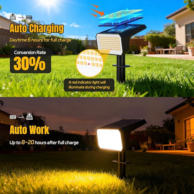 Solar Spot Lights Outdoor, [6 pack/118 LED] 4 Modes Auto On/Off Solar Landscape Spotlights, Ip67 Waterproof Solor Powered Pathway Lights for Outside Yard Garden Walkway Tree Patio (Warm White)