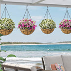 2 Pack 16 Inch Hanging Planters for Outdoor Plants Metal Wire Flower Baskets with Coco Liner & Plastic Saucer Large Deep Hanging Plant Pots for Porch Balcony Garden Décor