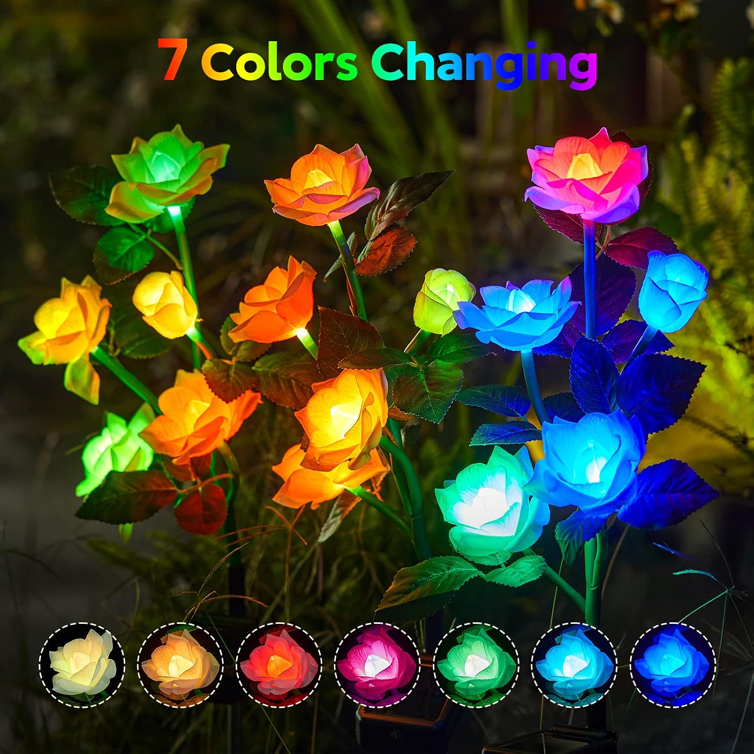 RECHOO Solar Garden Lights Outdoor 10Pack, Solar Flower Lights with 50 Rose | Multi-Color Changing LED Waterproof Solar Lights, Garden Decor for Landscape Pathway, Gifts for Women