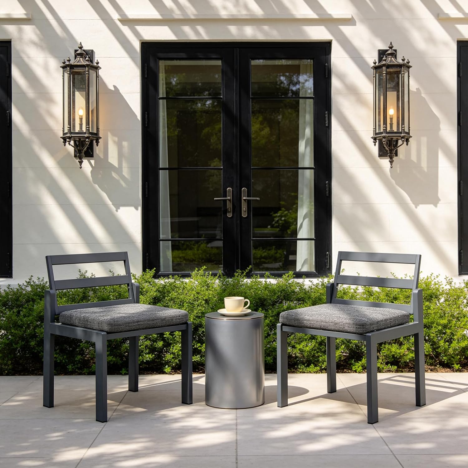 Patio Dining Chairs Set of 2, Outdoor Metal Chairs with Cushions Grey