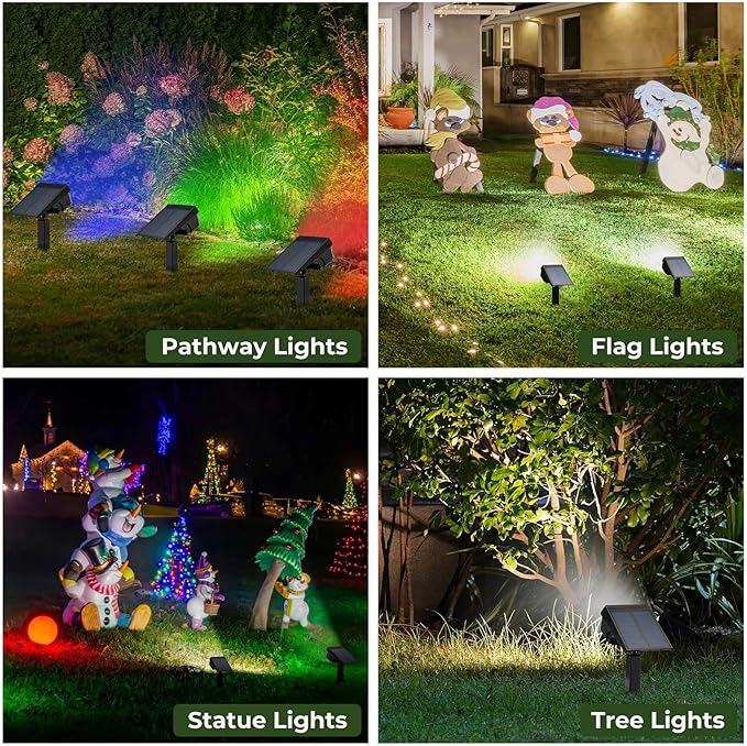 Kingsyard Solar Lights Outdoor Waterproof IP68, 47 LEDs 3 Lighting Modes USB & Solar Powered Garden Yard Pathway Spot Lights for Outside Landscape, Auto On/Off, 2 Pack(Cool White)