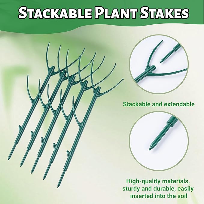 10 Pack Adjustable Plant Support Stakes,Stackable Plant Support Pole with Garden Ties and Clips, Suitable for Monstera,Climbing Plants and Indoor Outdoor Plants