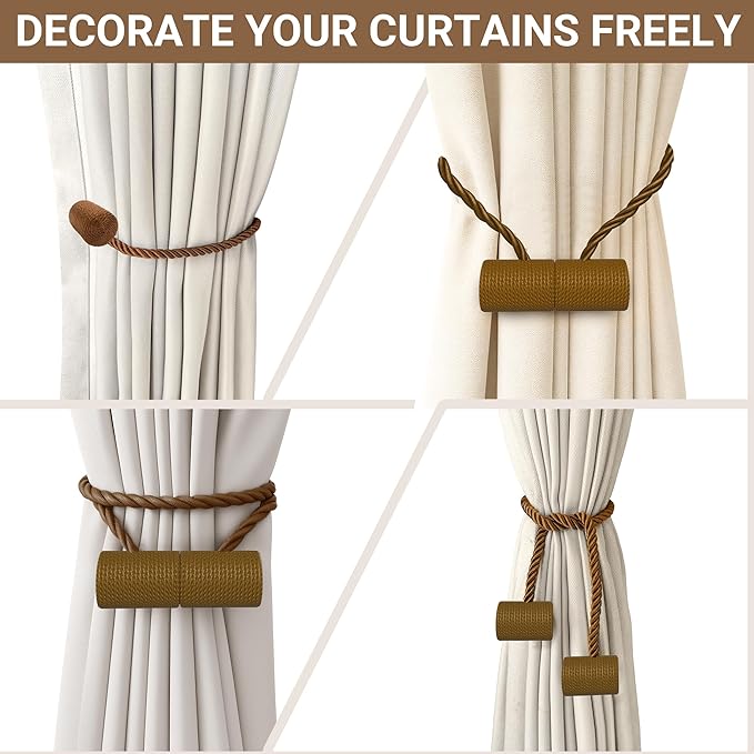 Hion Magnetic Curtain Tiebacks Dark Brown 2pcs, Curtain Tiebacks Buckles Holdbacks Holders Hooks Clip for Home Bedroom Office Decorative Curtain