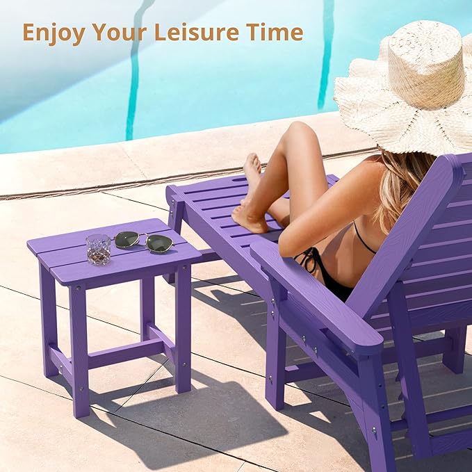 LUE BONA Outdoor Side Table, HDPS Small Outdoor Adirondack Side Tables, Outside End Table for Patio, Porch, Deck, Pool, Weather Resistant/Easy Maintenance,Purple
