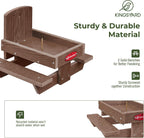Kingsyard Squirrel Feeder Table for Outside, Recycled Plastic Squirrel & Chipmunk Picnic Table Feeder with Corn Cob Holder, 2 x Solid Structure Benches, Easy to Clean (Brown) | WPC Composite Squirrel & Chipmunk Picnic Table Feeder with Corn Cob Holder, 2
