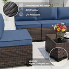 ALAULM Patio Furniture Set with Coffee Table, 14 Pieces Outdoor Sectional with Wide Seat and Thick Cushion, All Weather Wicker Rattan Conversation Set for Backyard, Garden, Deck, NavyBlue