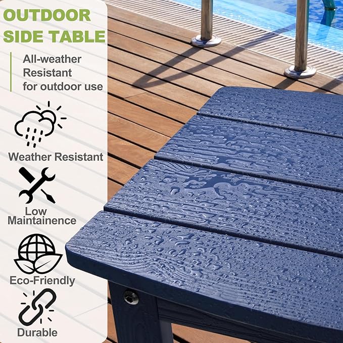 Y&M Outdoor Side Table, HIPS Adirondack Small Single Table, Waterproof Square Outside Table, Balcony Modern End Tables for Patio, Pool, Beach, Porch, Deck, Indoor or Outdoor Use (Navy Blue, 2 Pack)