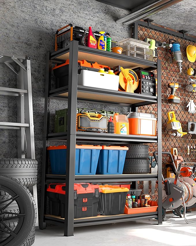 AOARGG Set of 2 Garage Shelving Heavy Duty Storage Shelves, Metal Adjustable Shelving Unit, Utility Garage Organizer Shelf for Basement, Pantry, Kitchen, Warehouse, 19.7" Dx45.6 Wx78 H, Black