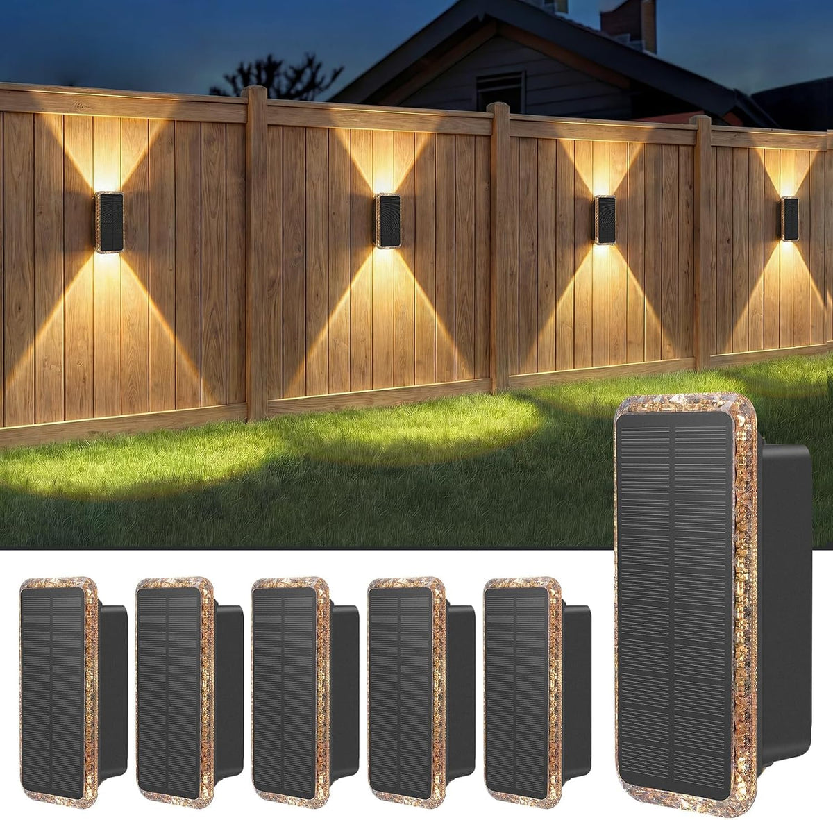 vighep solar fence lights outdoor 6 pack, 5cct(3000k-6000k), main product view