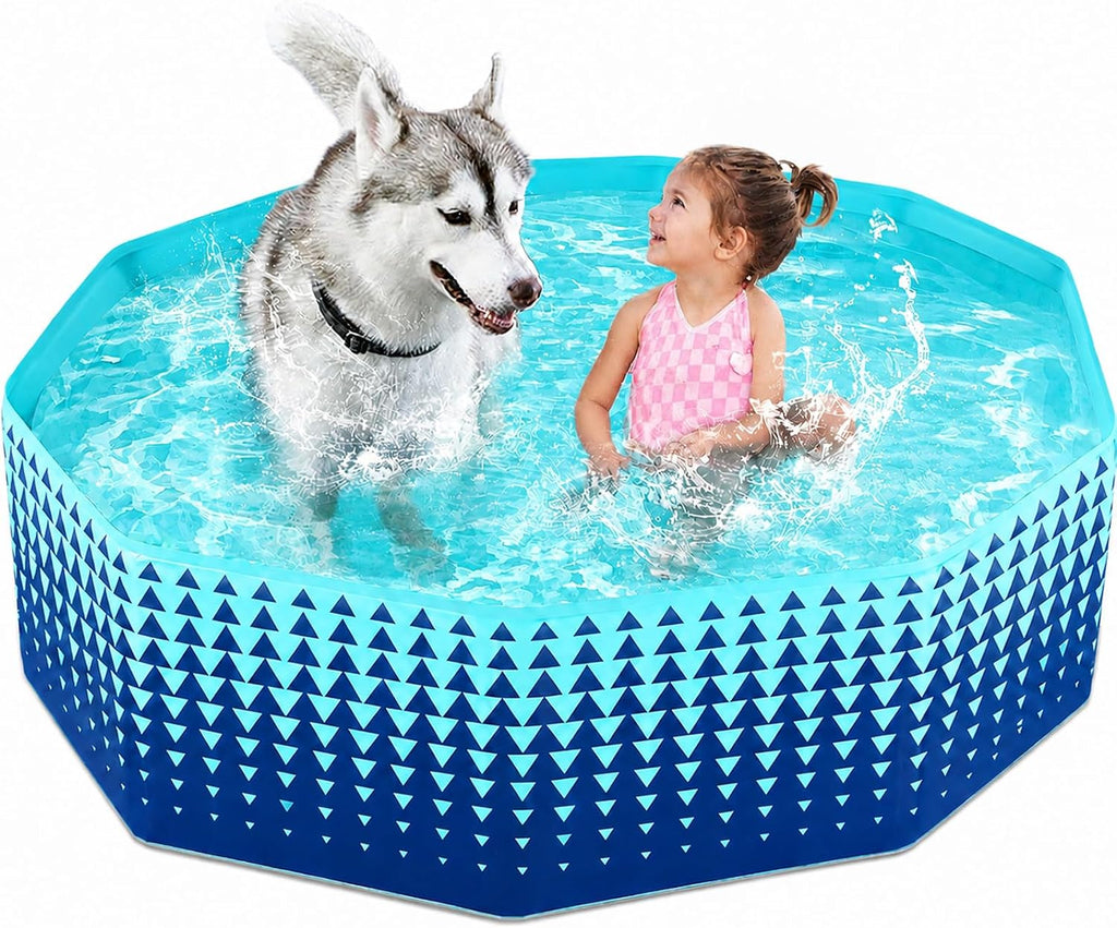 Jasonwell Foldable Dog Kiddie Pool - Hard Plastic Kids Paddling Pool Toddler Baby Swimming Pools for Backyard Collapsible Whelping Box Pet Doggie Cats Wading Pools Bathtub for Puppy Large Dogs 48In,G