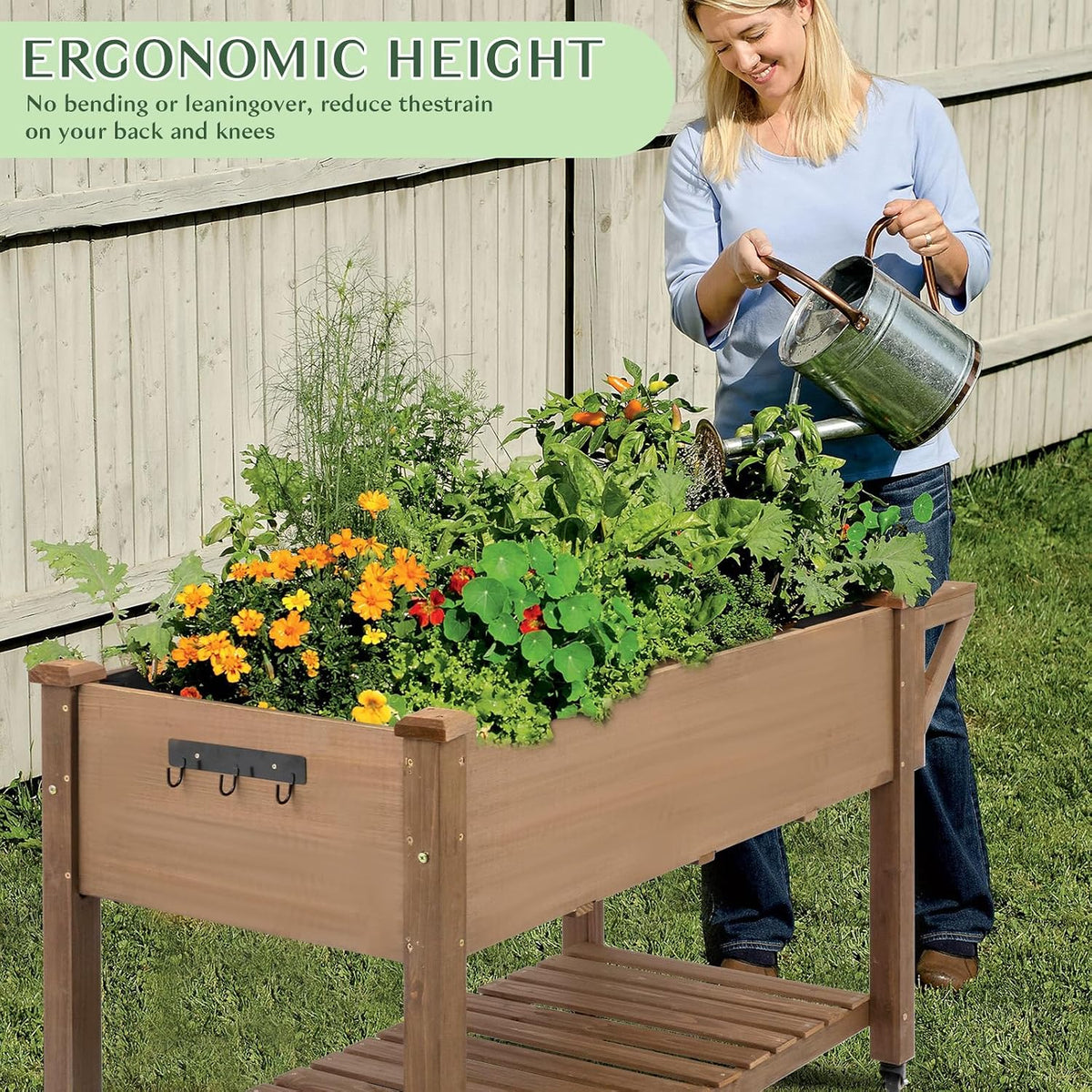 raised garden bed outdoor with lockable wheels, 55"x, package contents