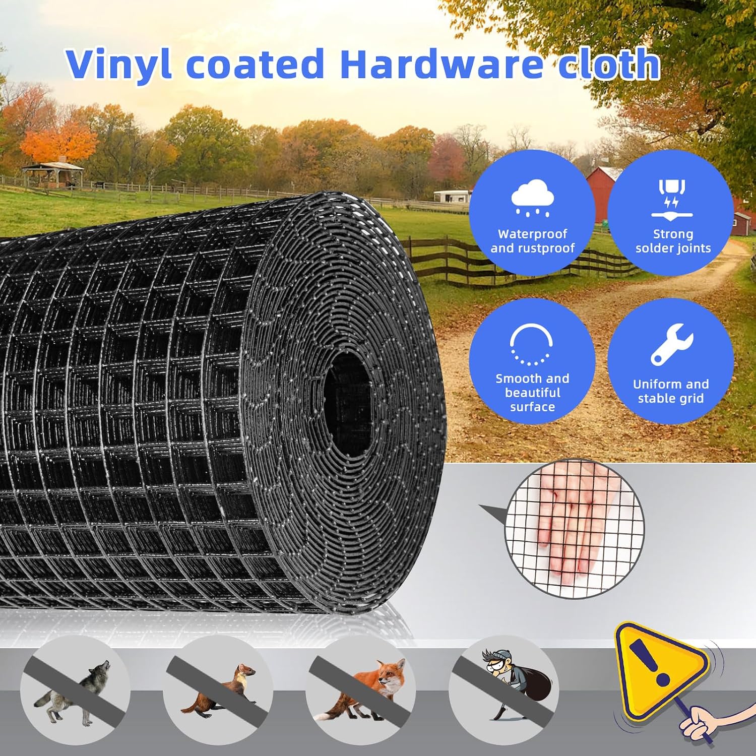 Black Hardware Cloth 1/2 inch Chicken Wire 48 in x 100 ft 19 Gauge | Vinyl Coated Chicken Wire Fencing, Chicken Wire Mesh Roll, Garden Mesh, Rabbit Fence