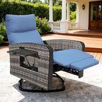Outdoor Recliner Chair, Wicker Patio Recliners with Adjustable Backrest and Extended Foot Rest, Reclining Patio Chairs with Flip Table & Removable Cushion Cover for Porch