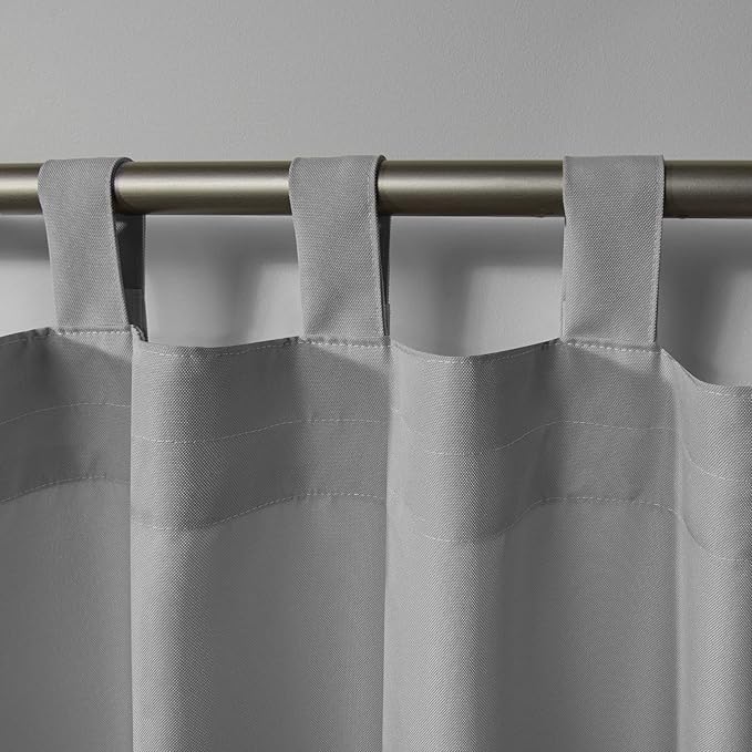 Exclusive Home Cabana Solid Indoor/Outdoor Light Filtering Hook-and-Loop Tab Top Curtain Panel Pair, 54"x84", Cloud Grey