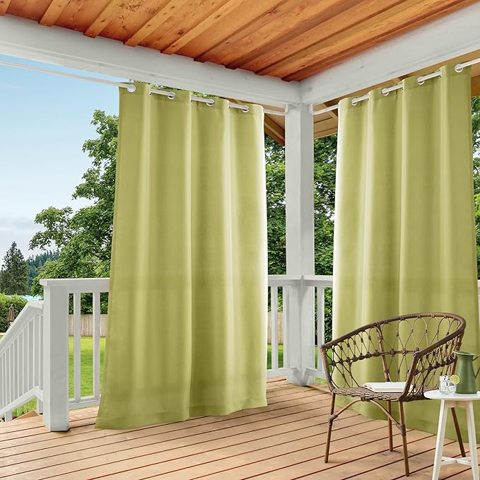 TOWN & COUNTRY BASICS Cabana Solid Heavyweight Indoor Outdoor Curtains, Light Filtering Opacity with Grommet Top, Water Repellent, 2-Pack Set, 54"x108", Kiwi Green