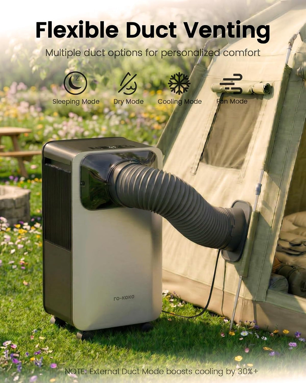 5200 btu portable camping air conditioner, 4-in-1 quiet, side view