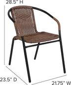 Flash Furniture Lila Modern Rattan Indoor/Outdoor Stackable Dining Chairs, Stacking Rattan Bistro Chairs for Patio or Restaurant, Set of 2, Brown