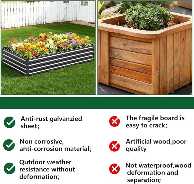 Vengarus 2 Pack 9x3x1FT Galvanized Raised Garden Bed Kit, Outdoor Metal Planter Box for Vegetables, Rectangular Steel Container, Easy Assembly (Black)