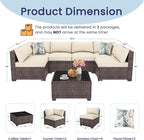 Outdoor Patio Furniture Set with 43'' Fire Pit Table, 8 Pcs Outdoor Patio Furniture Conversation Sets with 4in Thicken Cushion, Wicker Outdoor Sectional for Backyard, Garden, Balcony,Deck, Brown/Beige