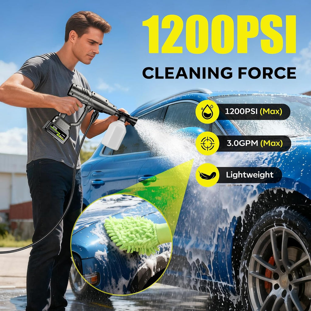 ykyi cordless pressure washer, 1200 psi portable handheld shown in use