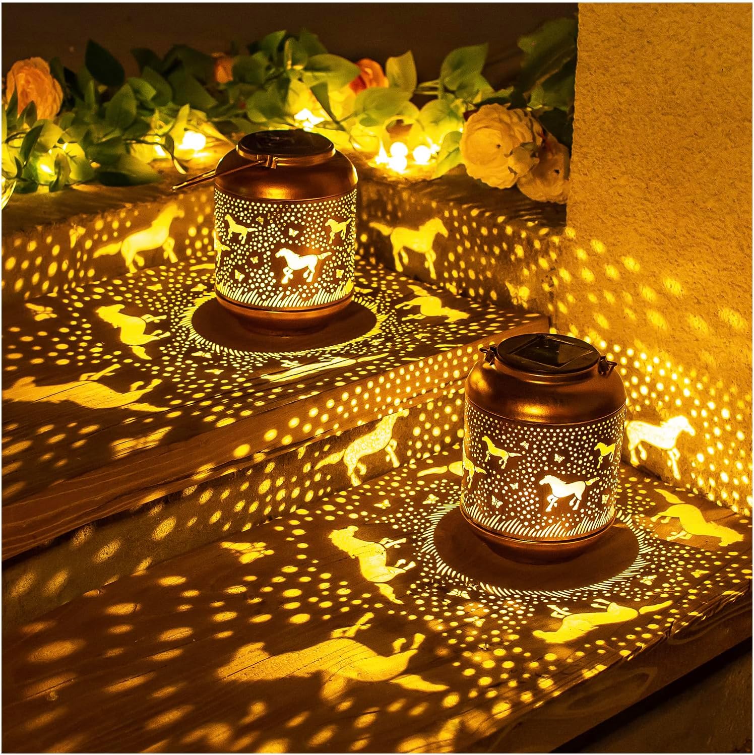 Horse Solar Lanterns Outdoor Waterproof Hanging Solar Lights Horse Gifts for Women Men Metal LED Decorative Light for Yard,Patio,Lawn,Tabletop,Pathway,Landscape,Garden Decor